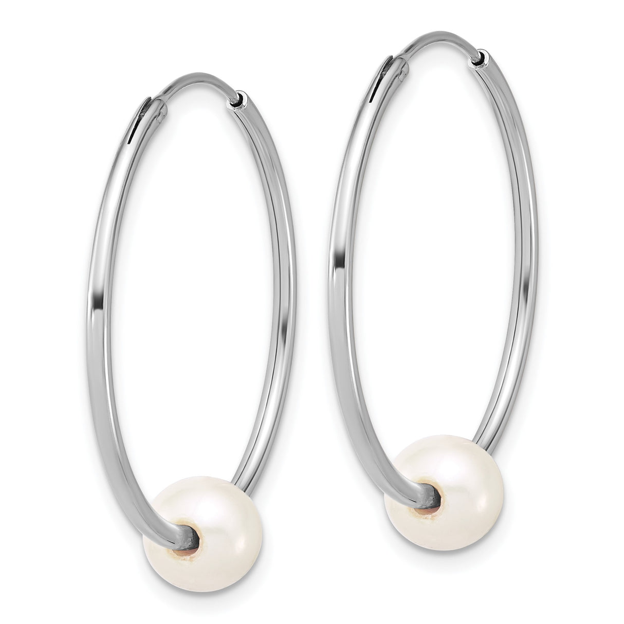Sterling Silver Hoop Earrings with White Cultured Pearls, Minimalist Dangle Design, 32mm