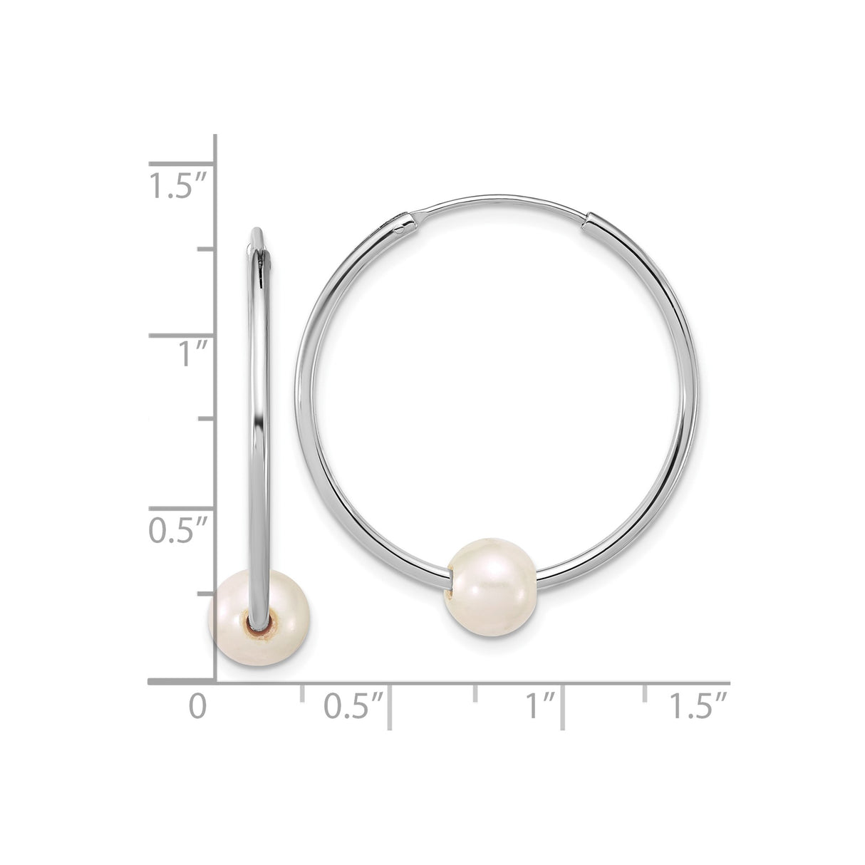 Sterling Silver Hoop Earrings with White Cultured Pearls, Minimalist Dangle Design, 32mm