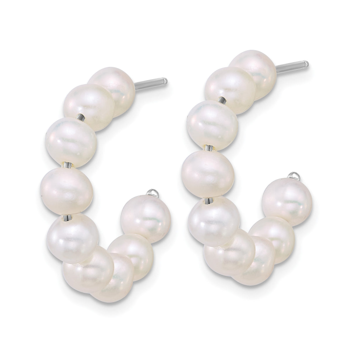 Sterling Silver Hoop Earrings with White Freshwater Pearls, Classic Bridal Jewelry