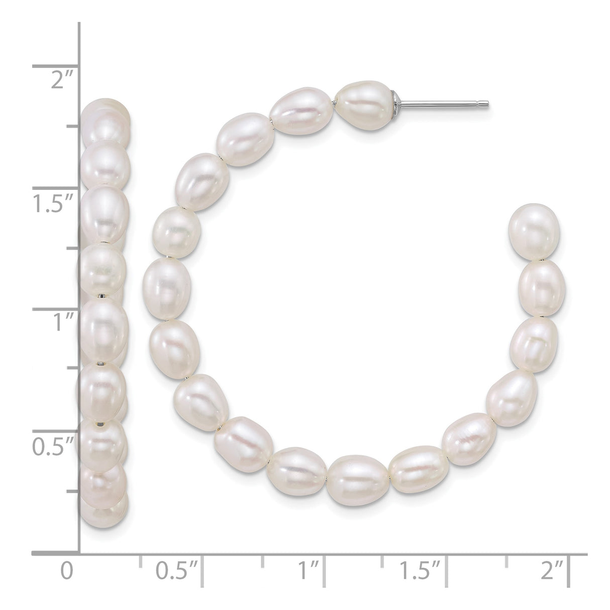 Sterling Silver Hoop Earrings with White Freshwater Pearls, Rhodium Plated, Classic Bridal Style