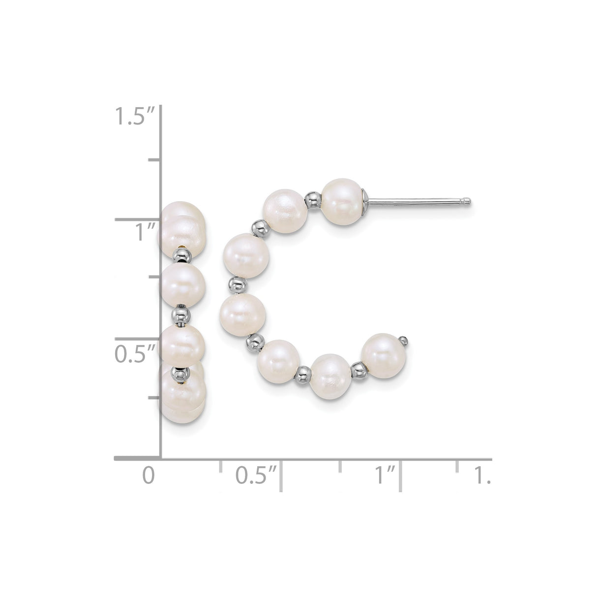 Sterling Silver Hoop Earrings with White Freshwater Pearls and Polished Silver Beads