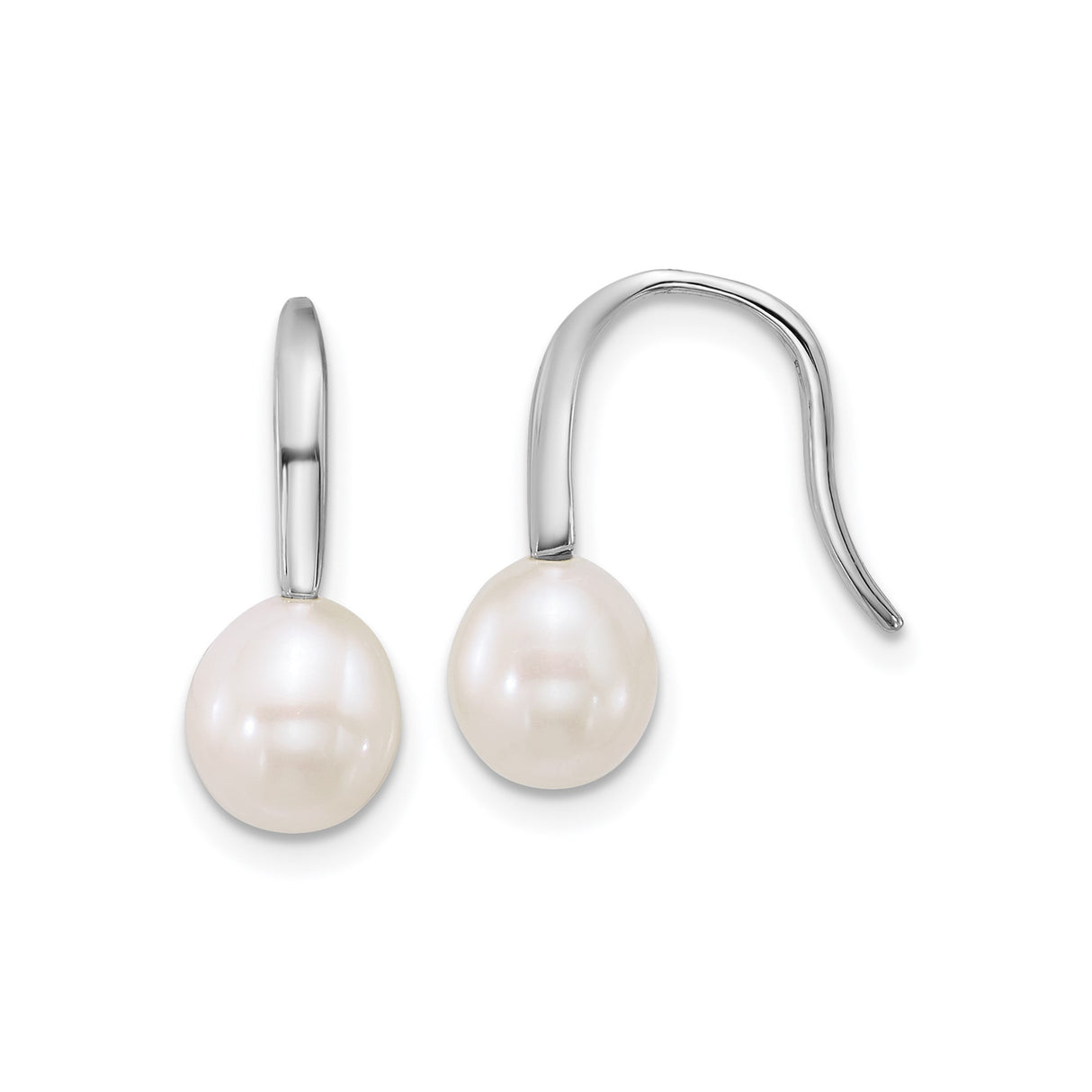 Sterling Silver Drop Earrings with White Freshwater Cultured Pearls, Teardrop Dangle Design