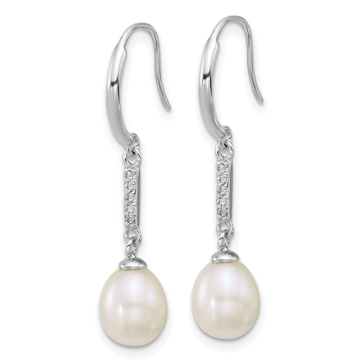 Sterling Silver Dangle Earrings with Cultured Pearl Drops and Cubic Zirconia Accents