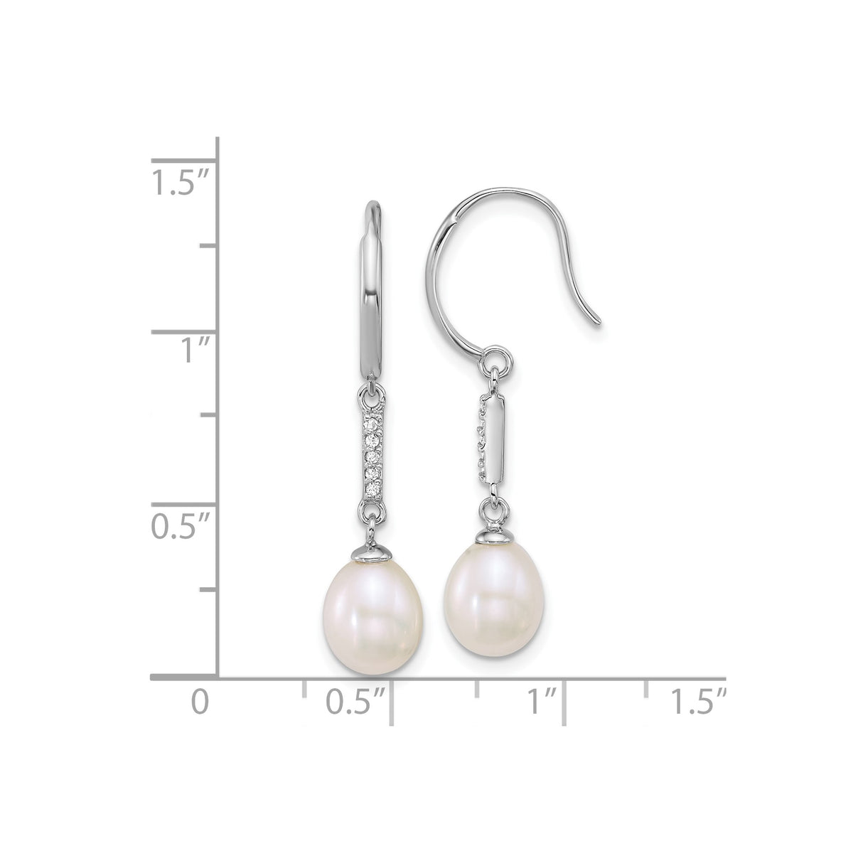 Sterling Silver Dangle Earrings with Cultured Pearl Drops and Cubic Zirconia Accents