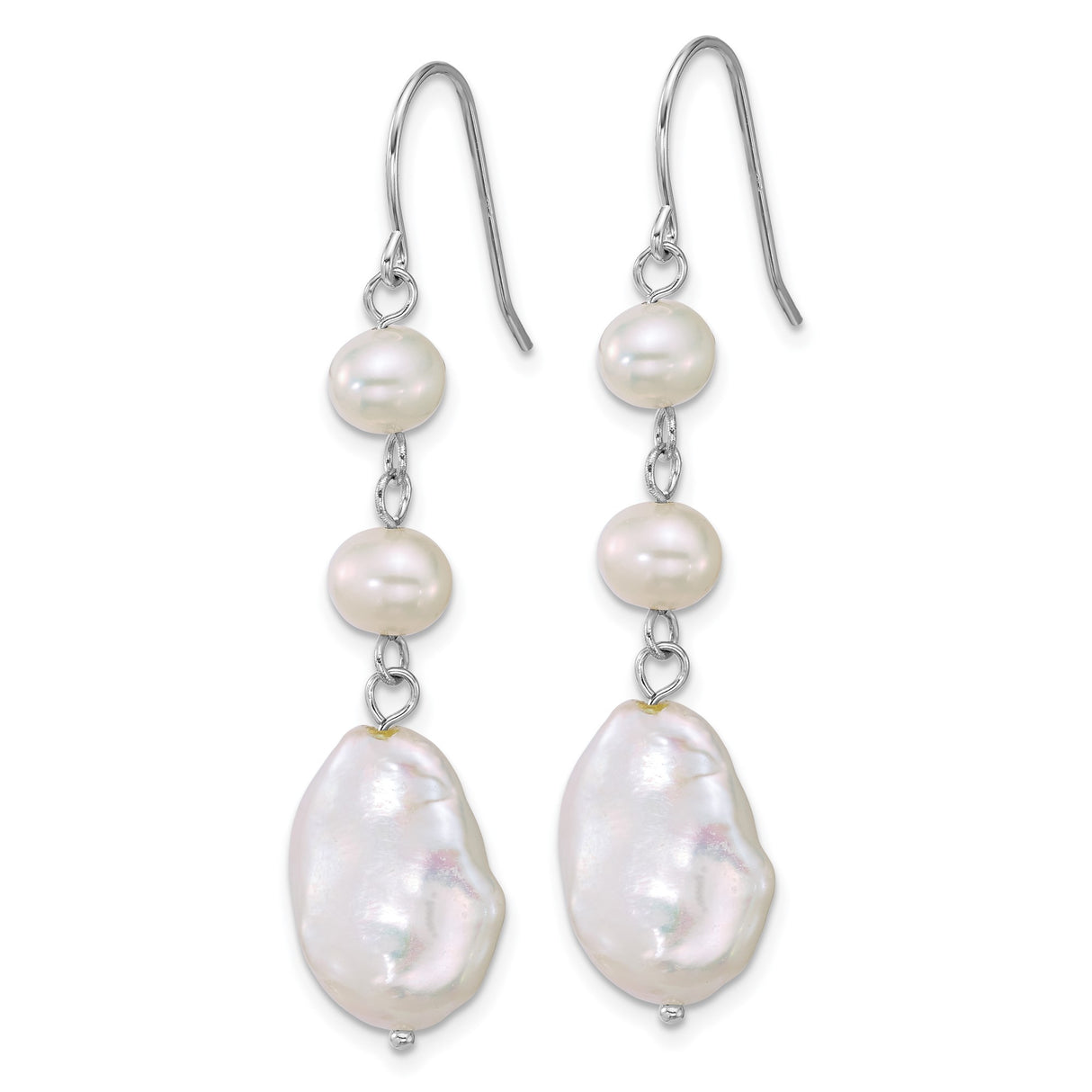 Sterling Silver Dangle Earrings with Baroque and Round Freshwater Cultured Pearls, Boho Bridal Style