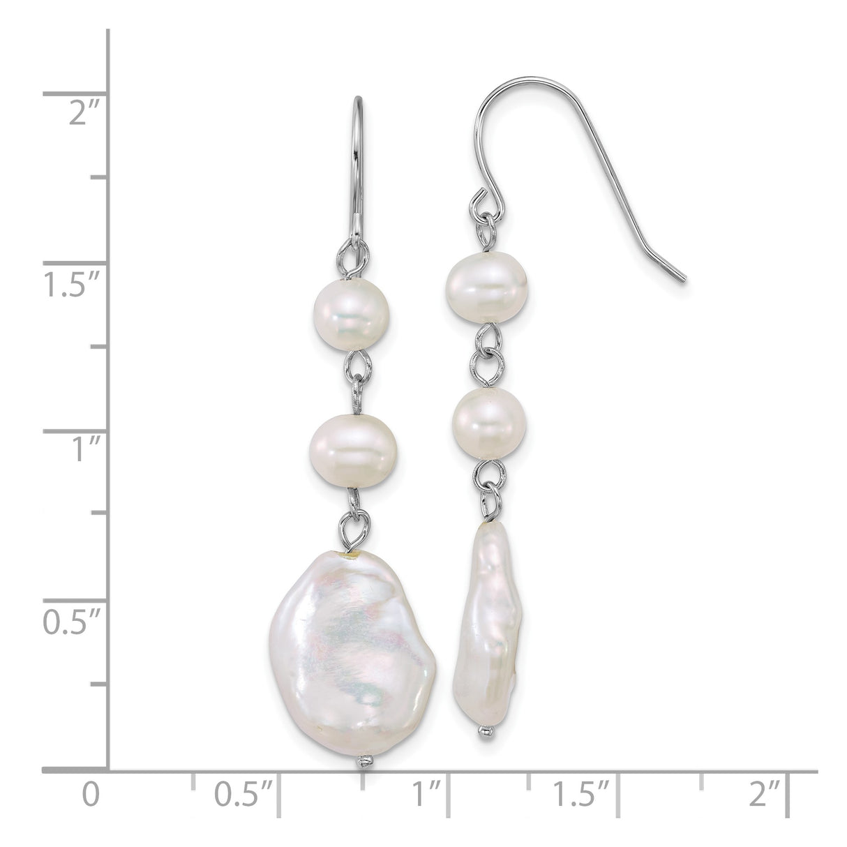 Sterling Silver Dangle Earrings with Baroque and Round Freshwater Cultured Pearls, Boho Bridal Style
