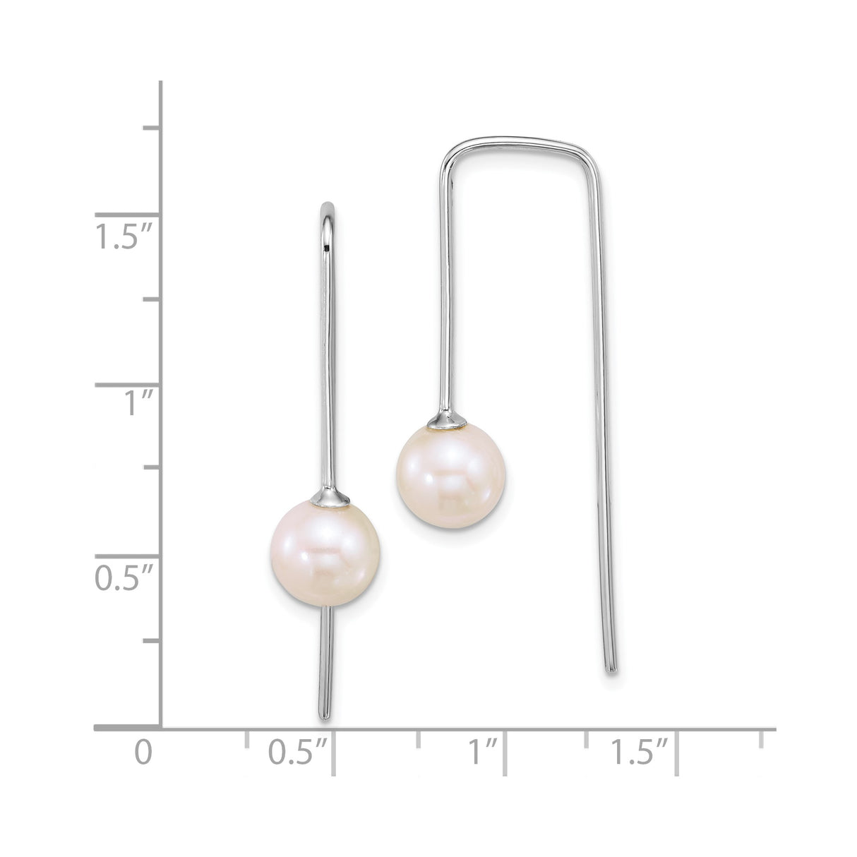 Sterling Silver Threader Earrings with White Freshwater Cultured Pearls, Minimalist Linear Drop Design