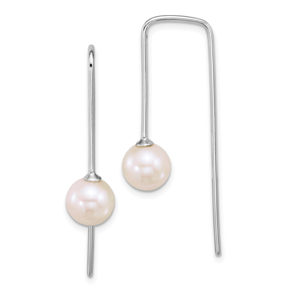 Sterling Silver Threader Earrings with White Freshwater Cultured Pearls, Minimalist Linear Drop Design