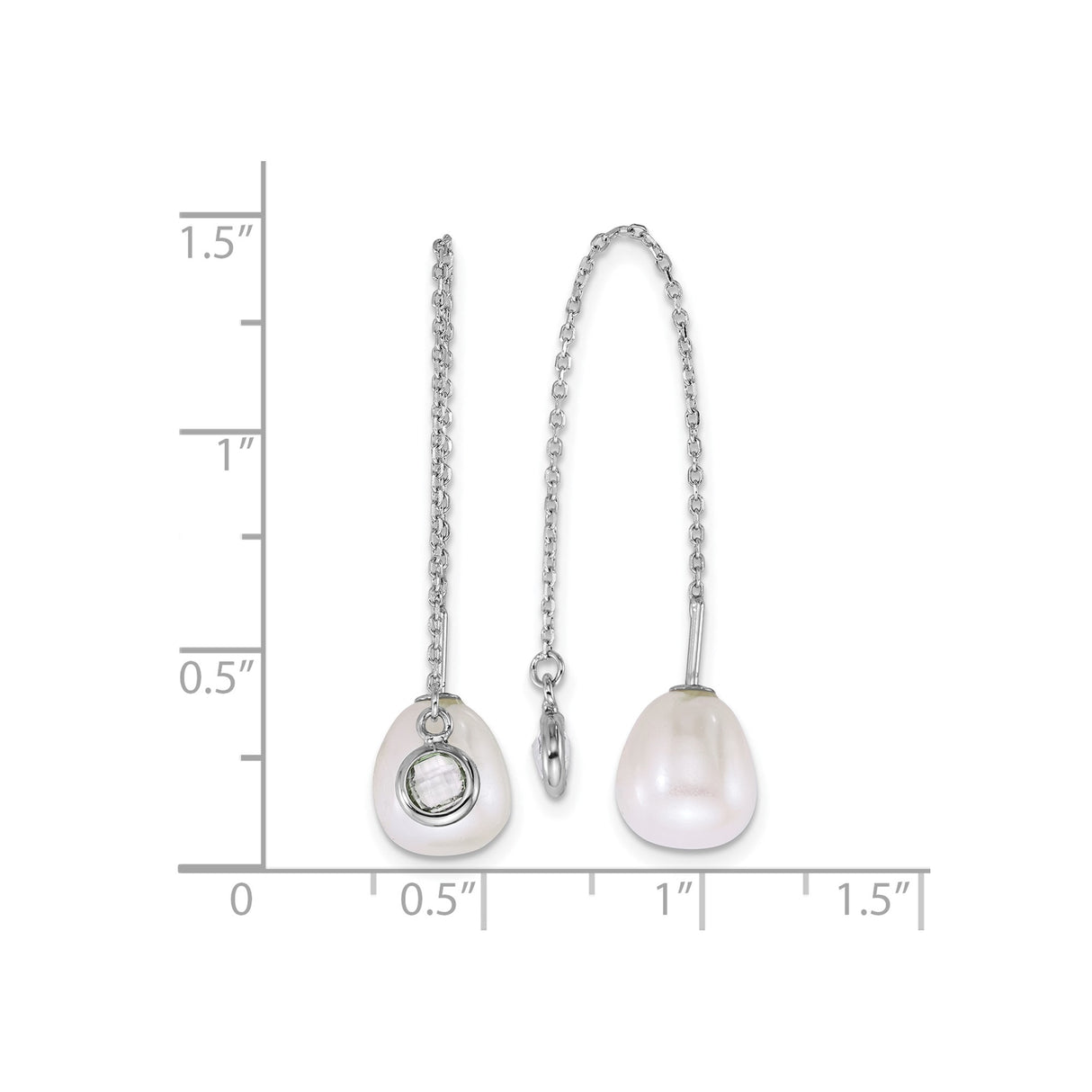 Sterling Silver Threader Earrings with White Freshwater Pearl and Bezel Set Glass Accent