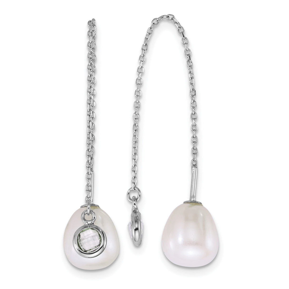 Sterling Silver Threader Earrings with White Freshwater Pearl and Bezel Set Glass Accent