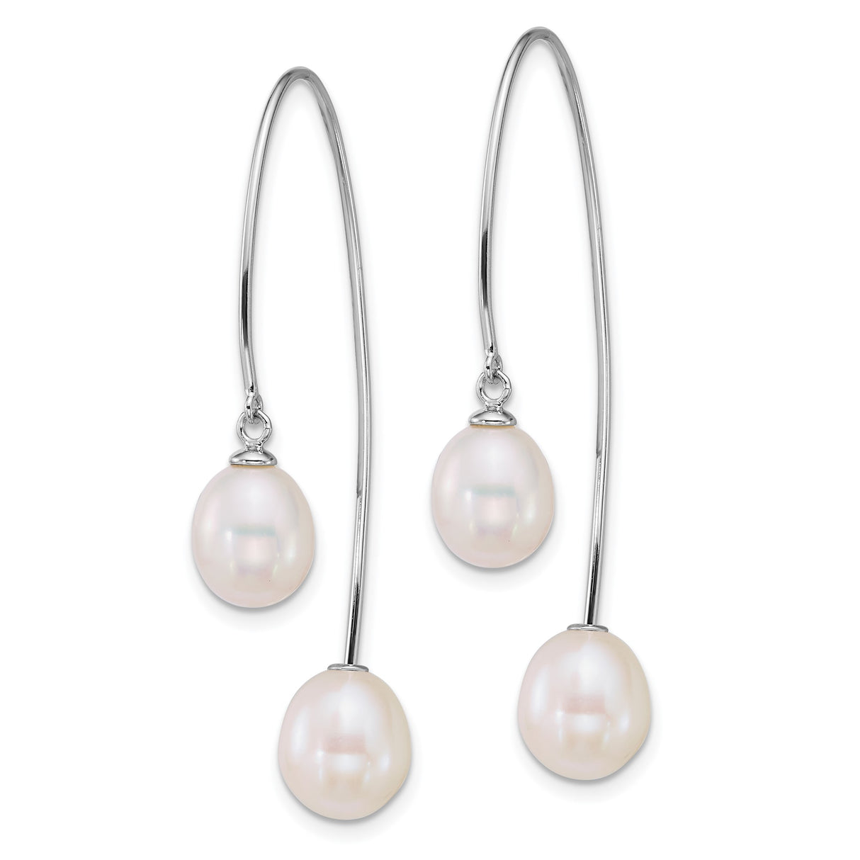 Sterling Silver Drop Earrings with White Freshwater Cultured Pearls, Teardrop Dangle Design