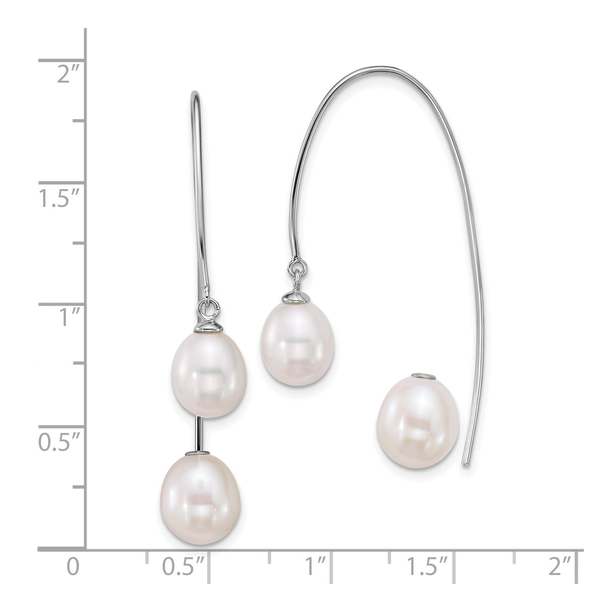 Sterling Silver Drop Earrings with White Freshwater Cultured Pearls, Teardrop Dangle Design