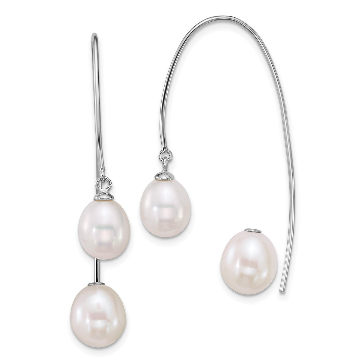 Sterling Silver Drop Earrings with White Freshwater Cultured Pearls, Teardrop Dangle Design