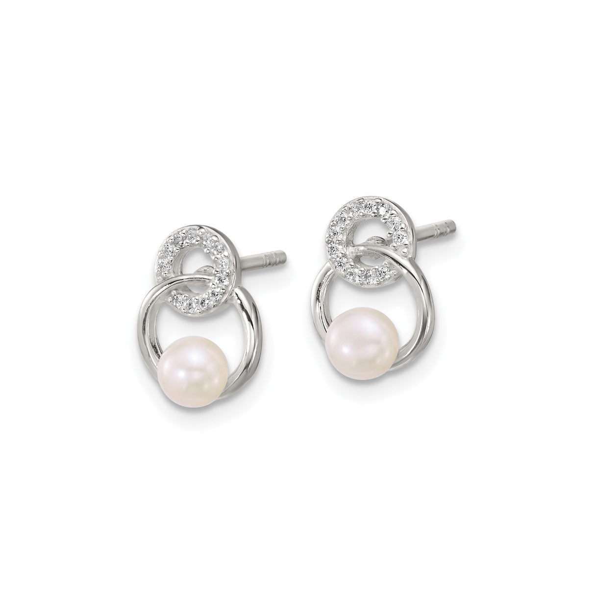 Sterling Silver Pearl Drop Stud Earrings with Cubic Zirconia, Circle Design for Women