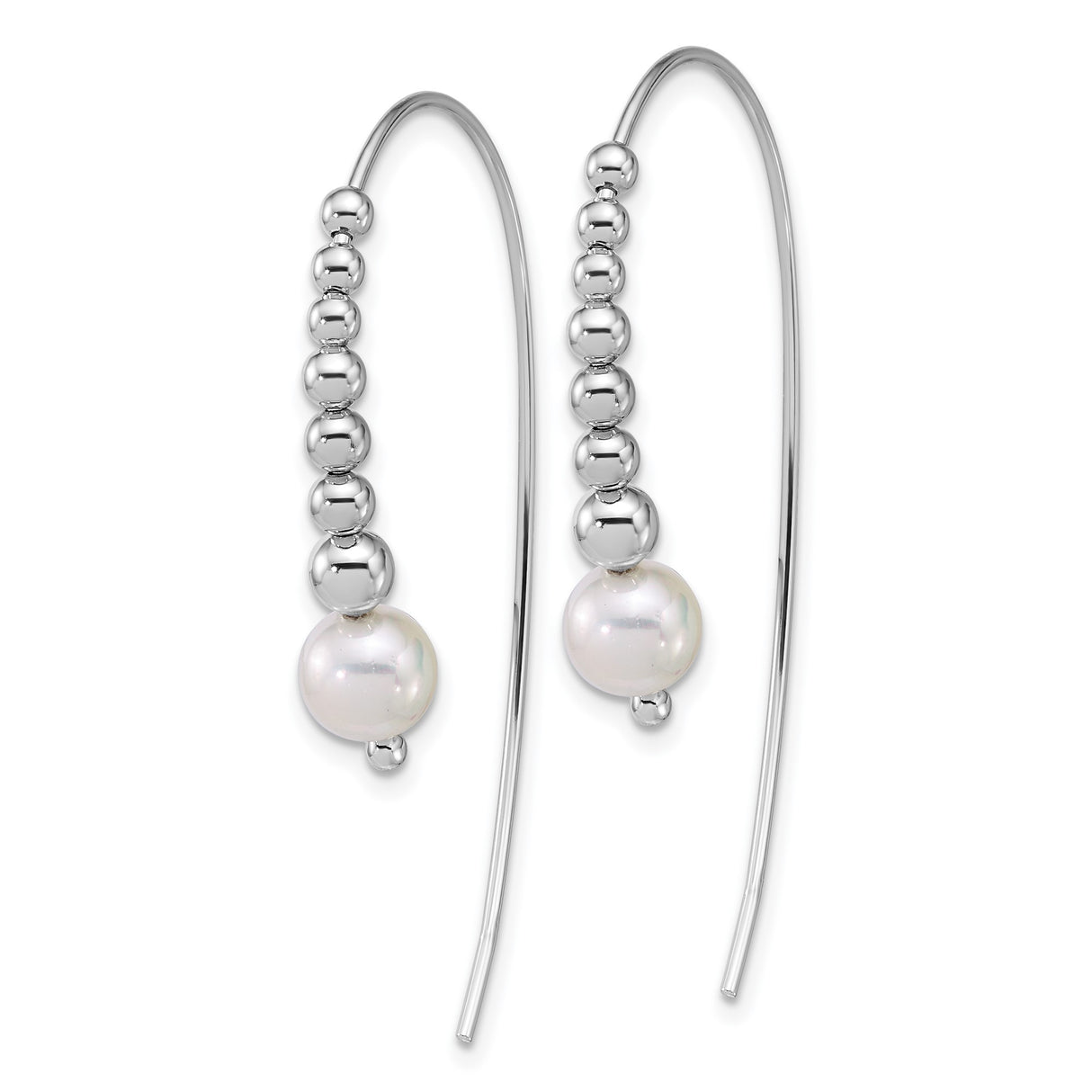 Sterling Silver Threader Earrings with White Freshwater Pearl and Polished Beads, Minimalist Drop Style