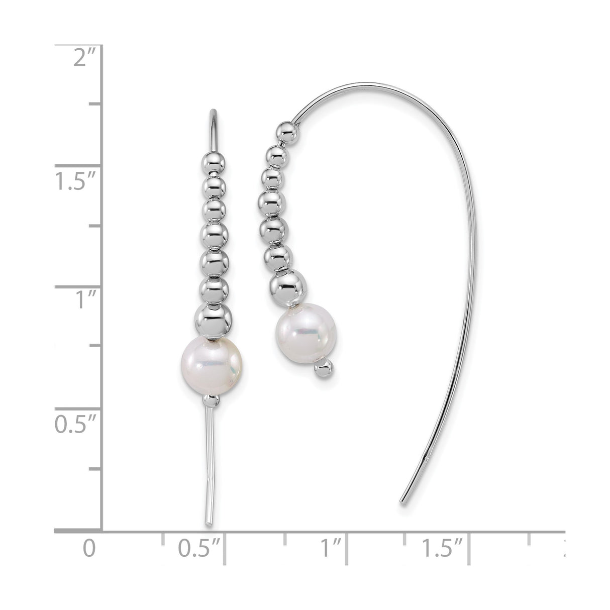 Sterling Silver Threader Earrings with White Freshwater Pearl and Polished Beads, Minimalist Drop Style