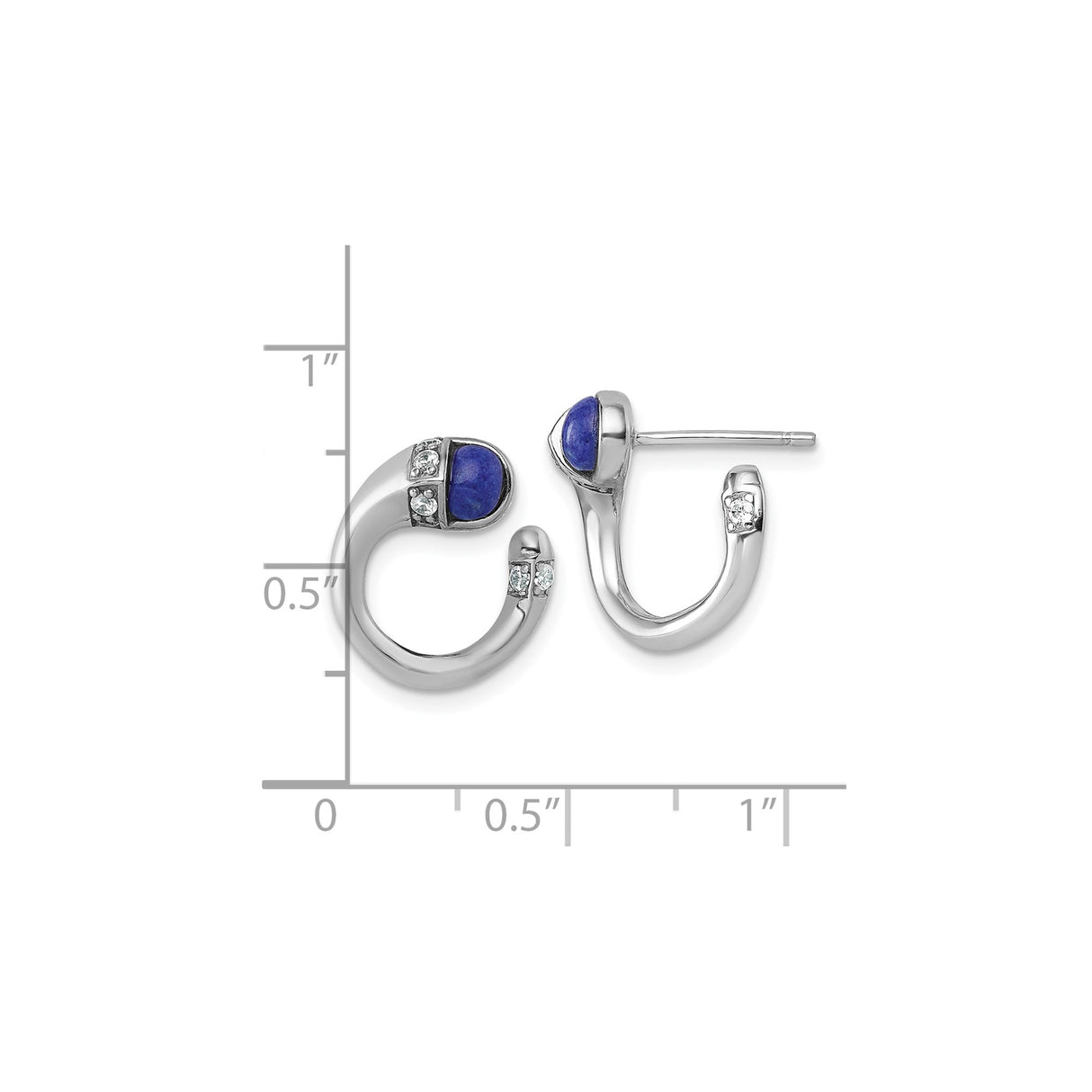 Sterling Silver Hoop Earrings with Lapis Inlay and Cubic Zirconia Accents, Modern Minimalist Design