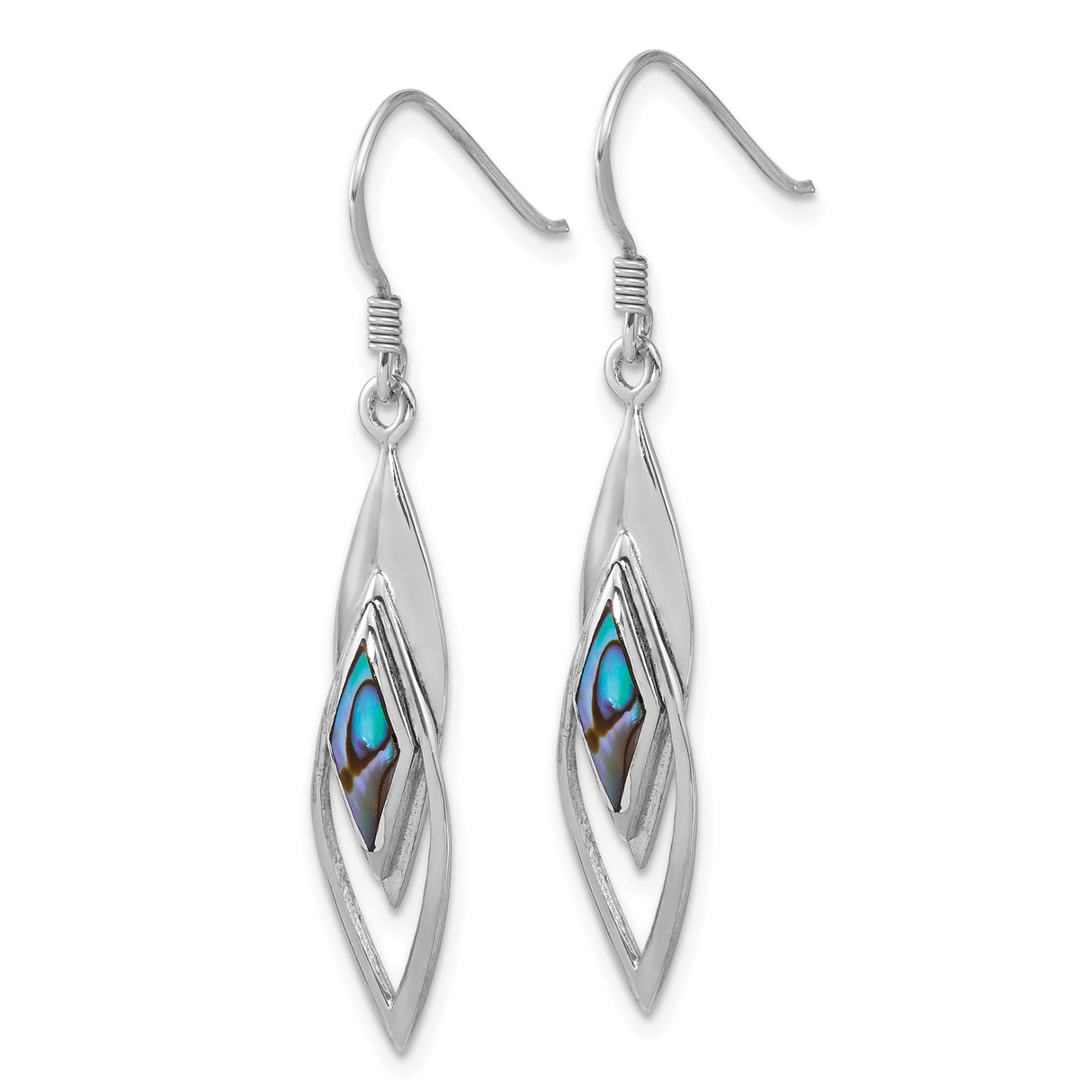 Sterling Silver Dangle Earrings with Abalone Shell, Layered Marquise Ocean-Inspired Design
