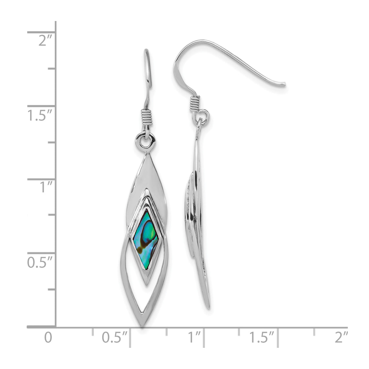 Sterling Silver Dangle Earrings with Abalone Shell, Layered Marquise Ocean-Inspired Design