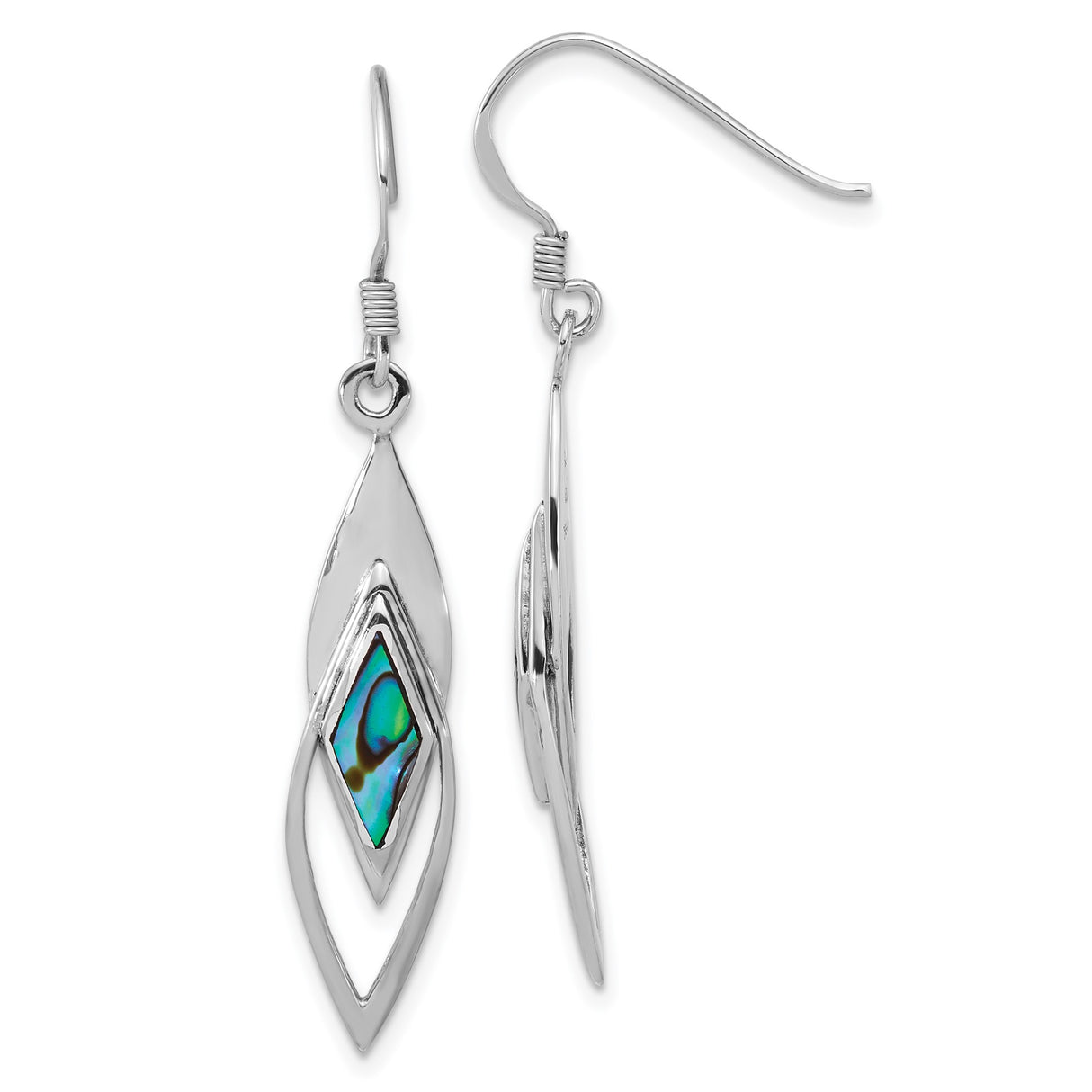 Sterling Silver Dangle Earrings with Abalone Shell, Layered Marquise Ocean-Inspired Design