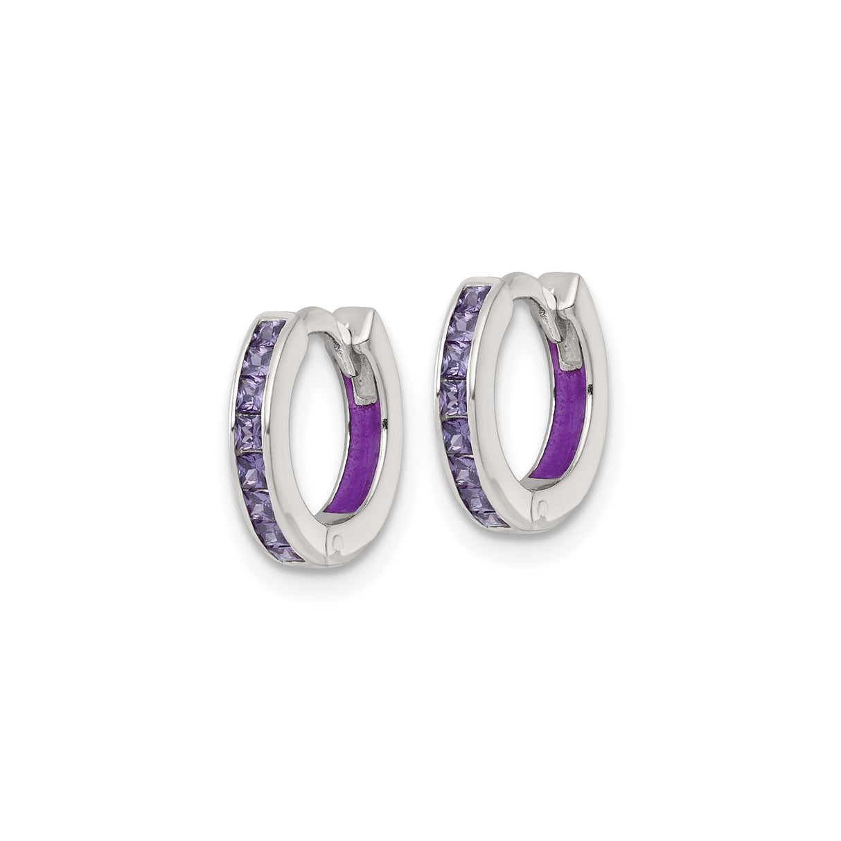 Sterling Silver Hoop Earrings with Channel Set Square Cut Cubic Zirconia, Modern Minimalist Style