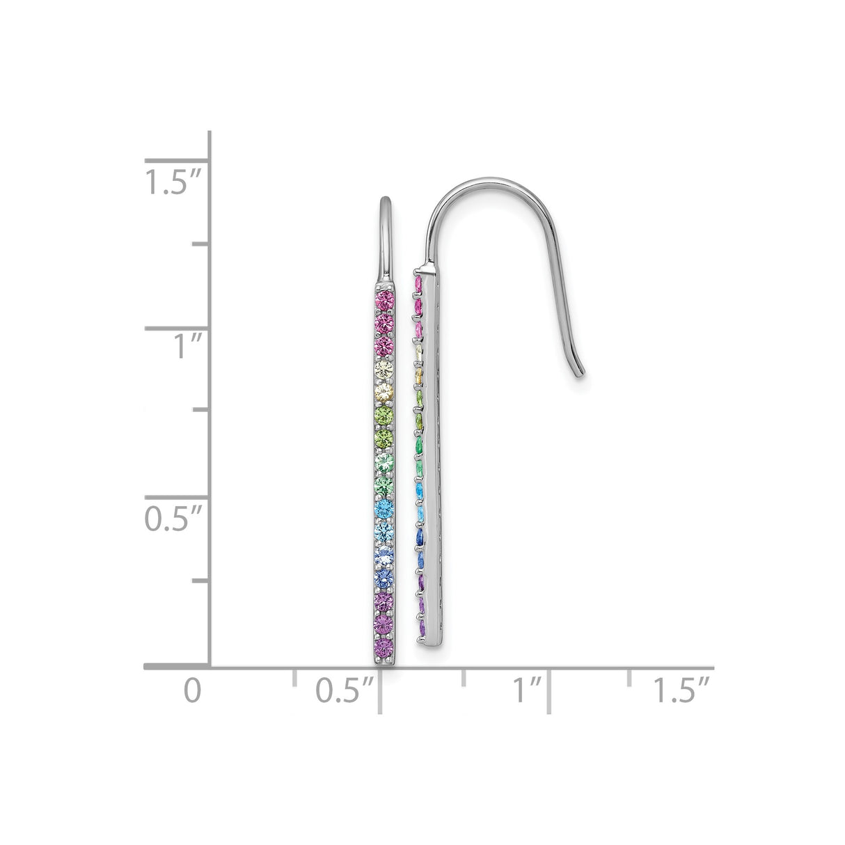 Sterling Silver Dangle Earrings with Rainbow Cubic Zirconia, Vertical Bar Pride Jewelry
