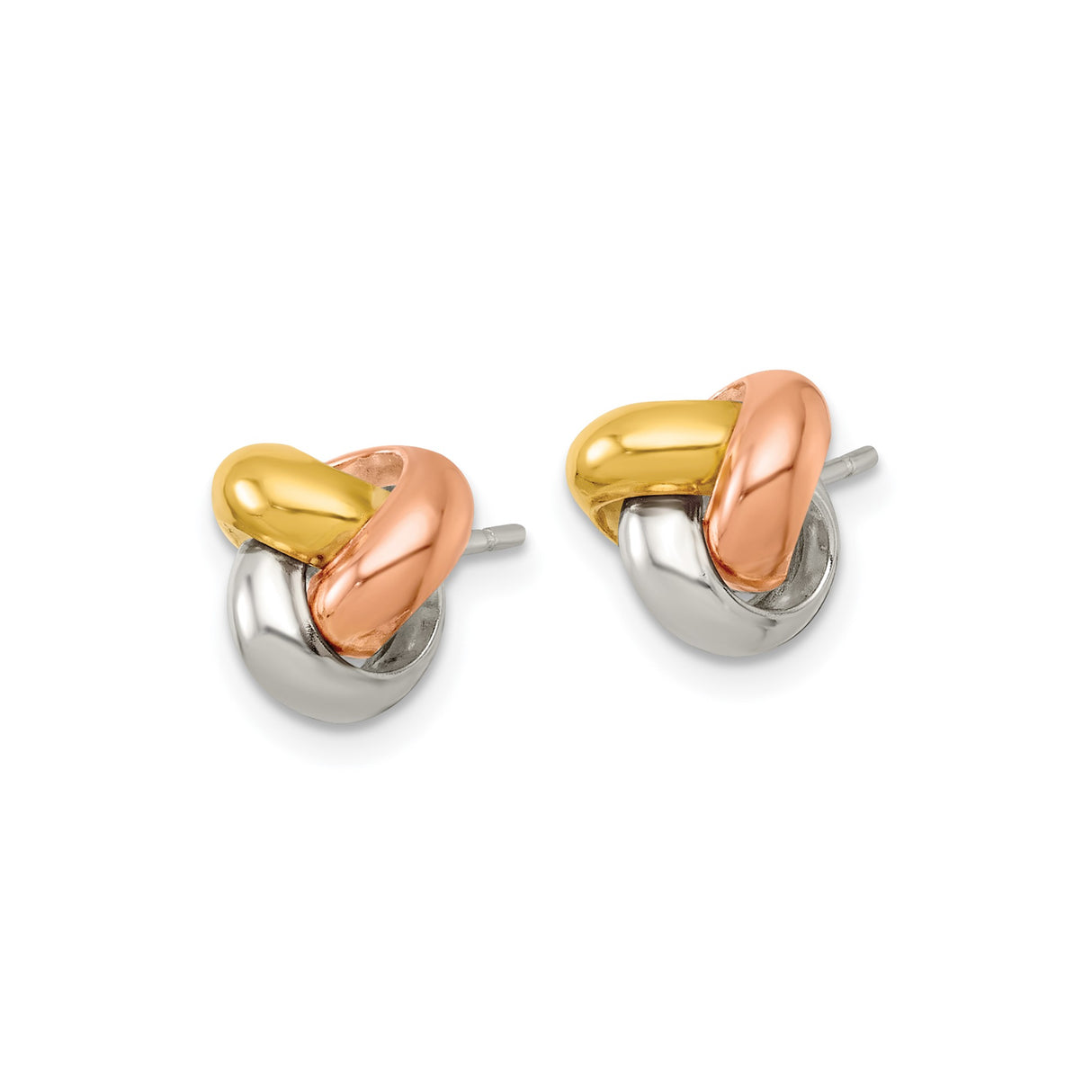 Sterling Silver Love Knot Stud Earrings with Interwoven Tri-Color Bands for Women