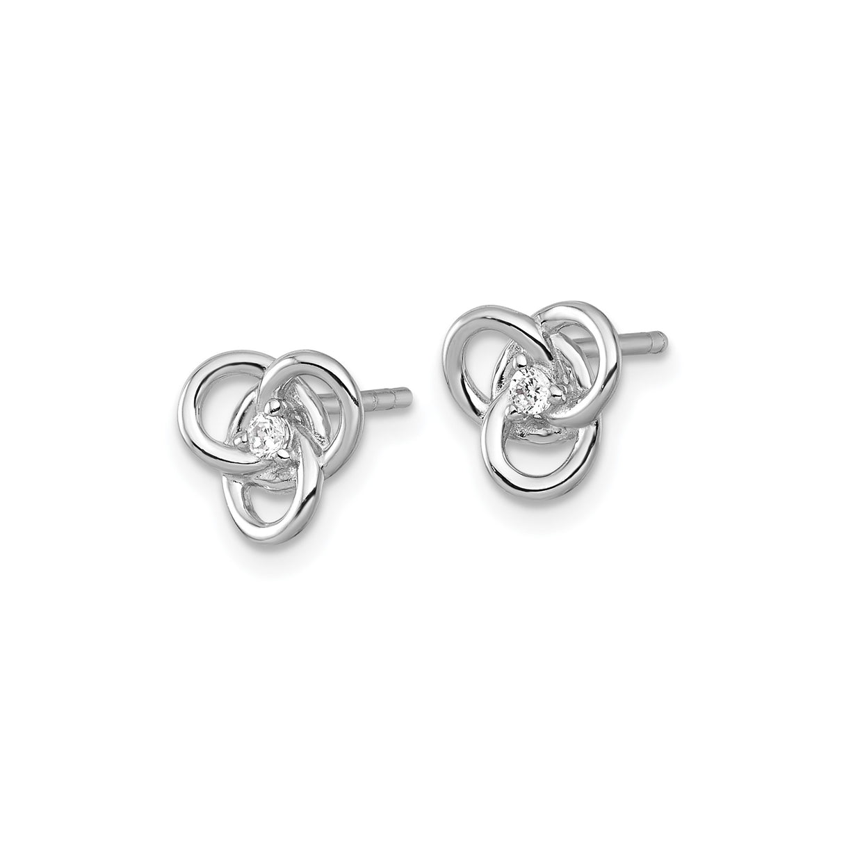 Sterling Silver Celtic Knot Stud Earrings with Cubic Zirconia Center, Trinity Symbol for Women