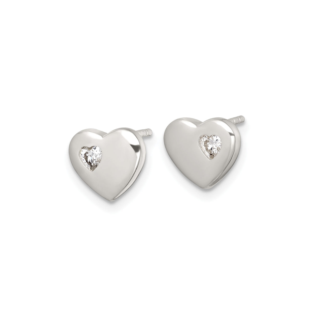 Sterling Silver Heart Stud Earrings with Cubic Zirconia Inlay, Romantic Minimalist Jewelry for Women