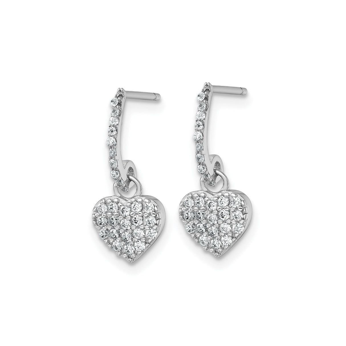 Sterling Silver Heart Dangle Earrings with Cubic Zirconia, Romantic Drop Design for Women