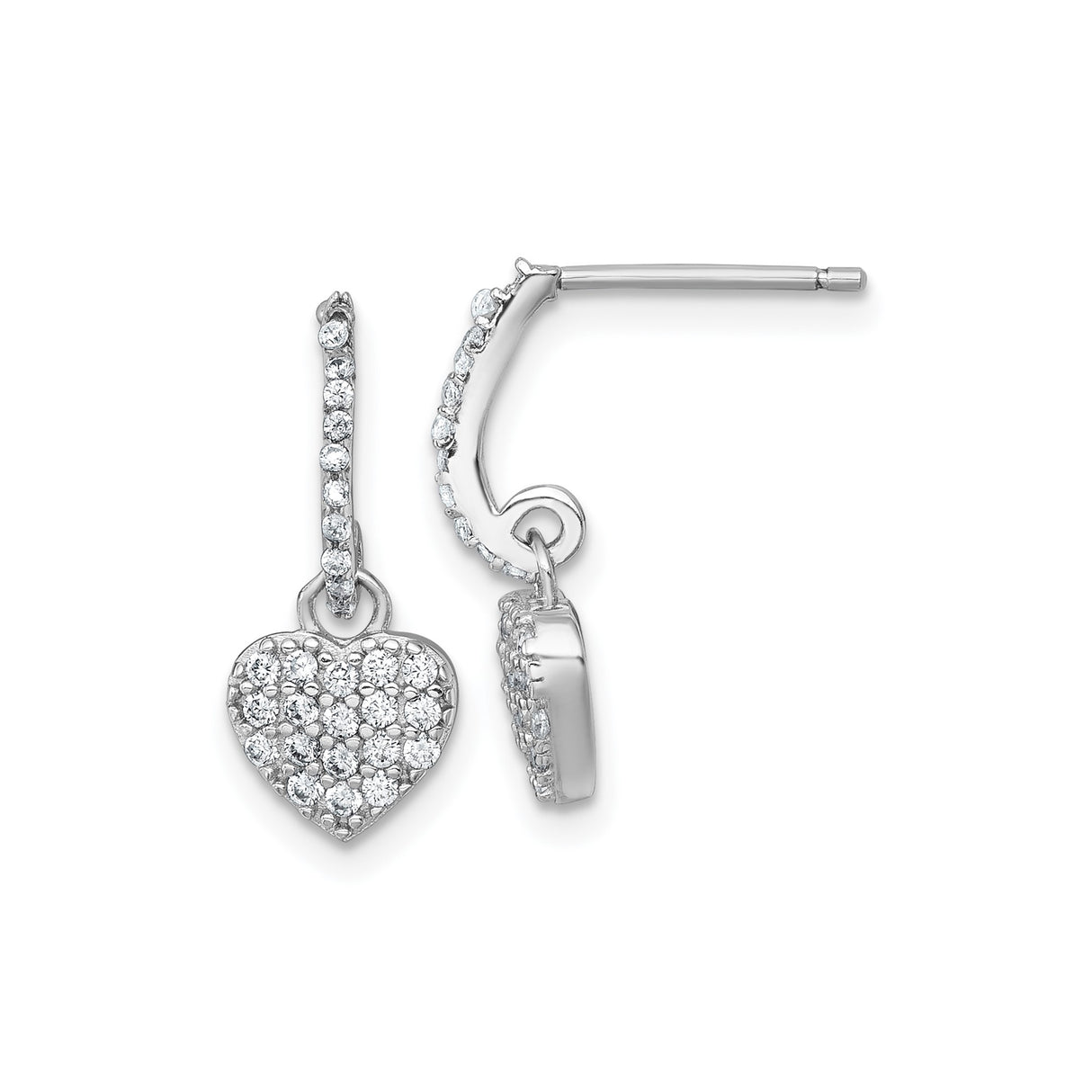 Sterling Silver Heart Dangle Earrings with Cubic Zirconia, Romantic Drop Design for Women
