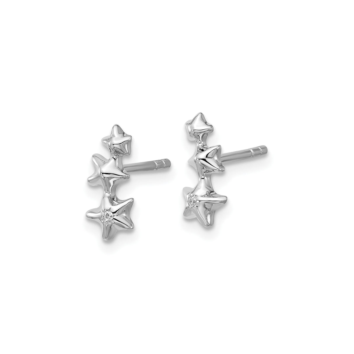 Sterling Silver Star Stud Earrings with Cubic Zirconia, Polished Cluster Stars, Constellation Theme