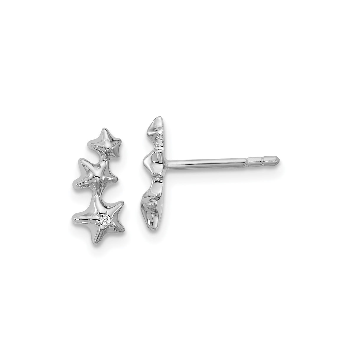 Sterling Silver Star Stud Earrings with Cubic Zirconia, Polished Cluster Stars, Constellation Theme