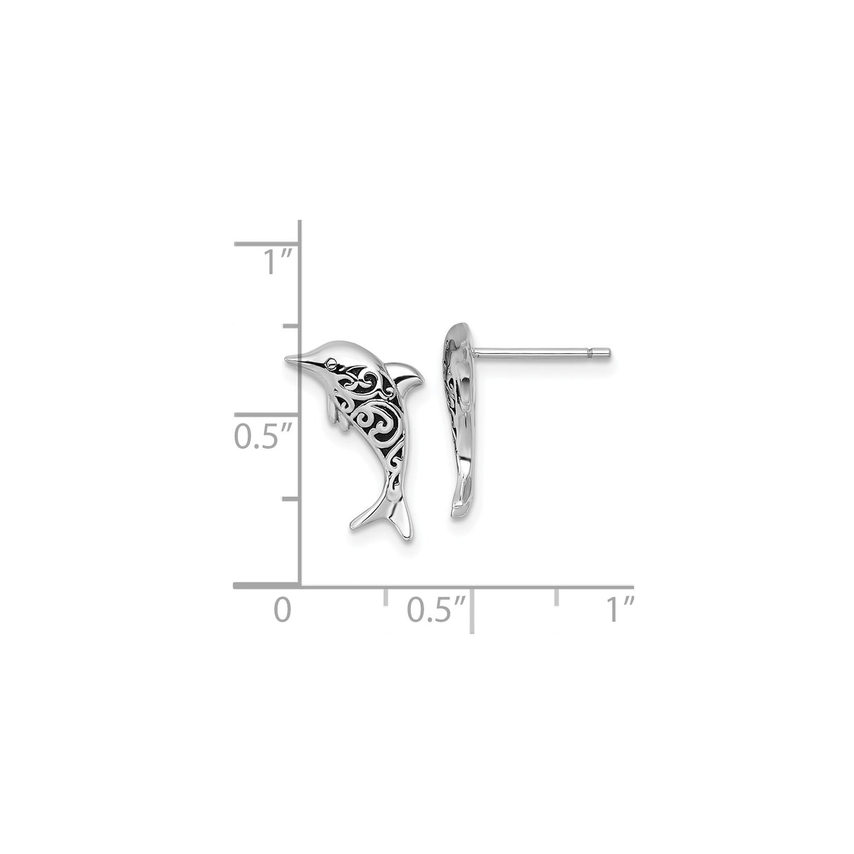 Sterling Silver Dolphin Stud Earrings, Swirl Cutout Ocean-Inspired Design, Nautical Beach Style