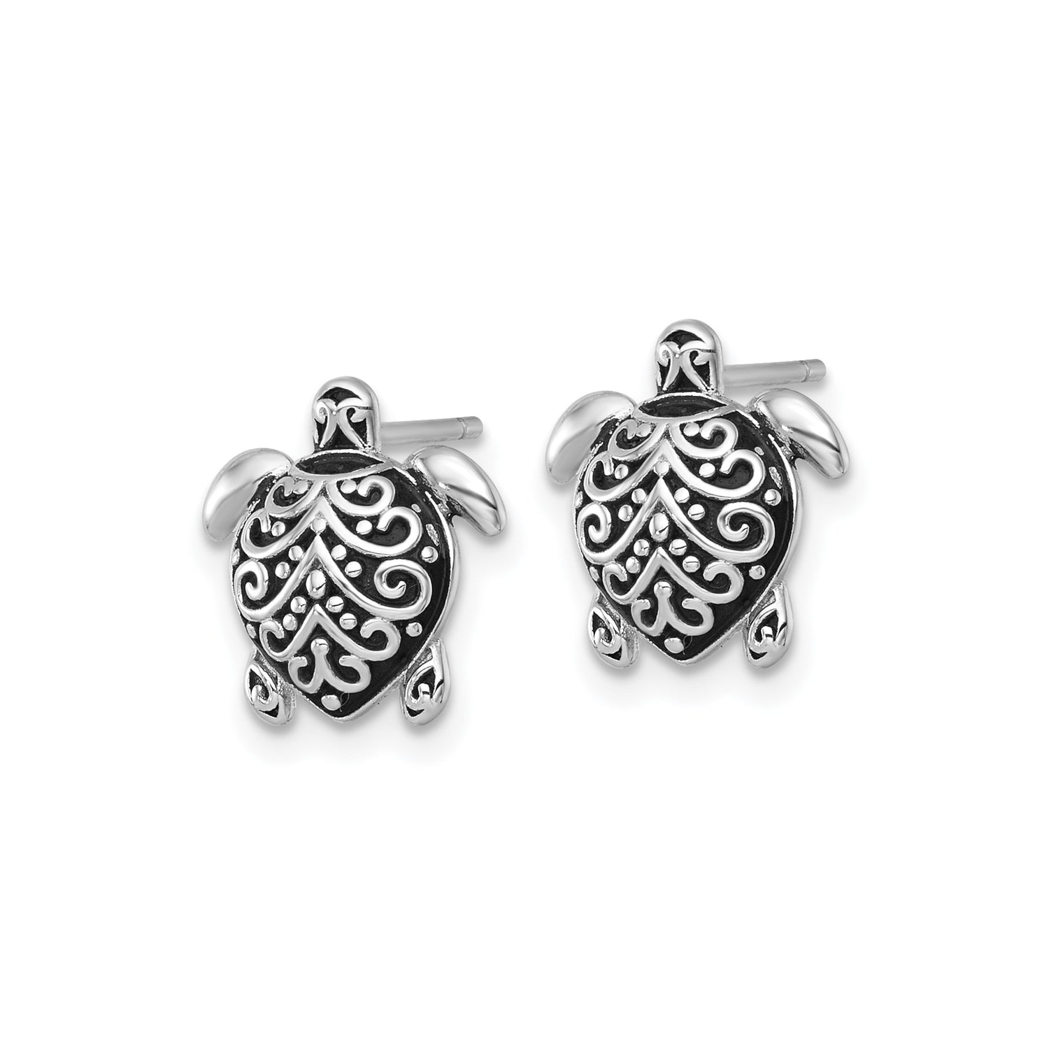 Sterling Silver Turtle Stud Earrings with Filigree Detailing, Ocean Inspired Animal Design
