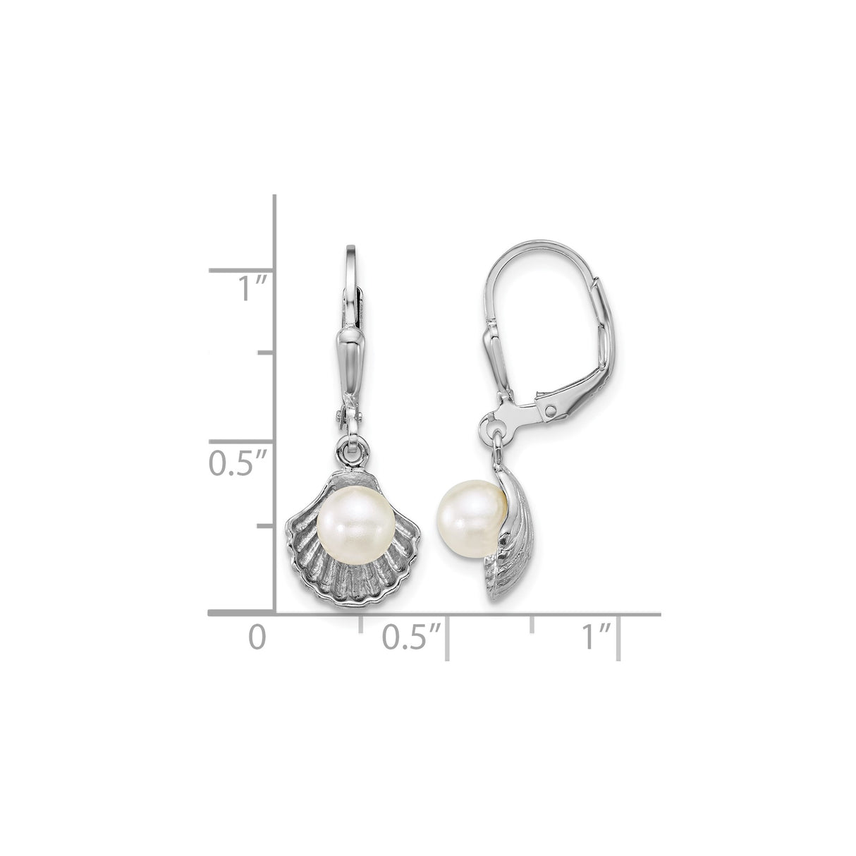 Sterling Silver Dangle Earrings with Simulated Pearl, Nautical Seashell Design for Women