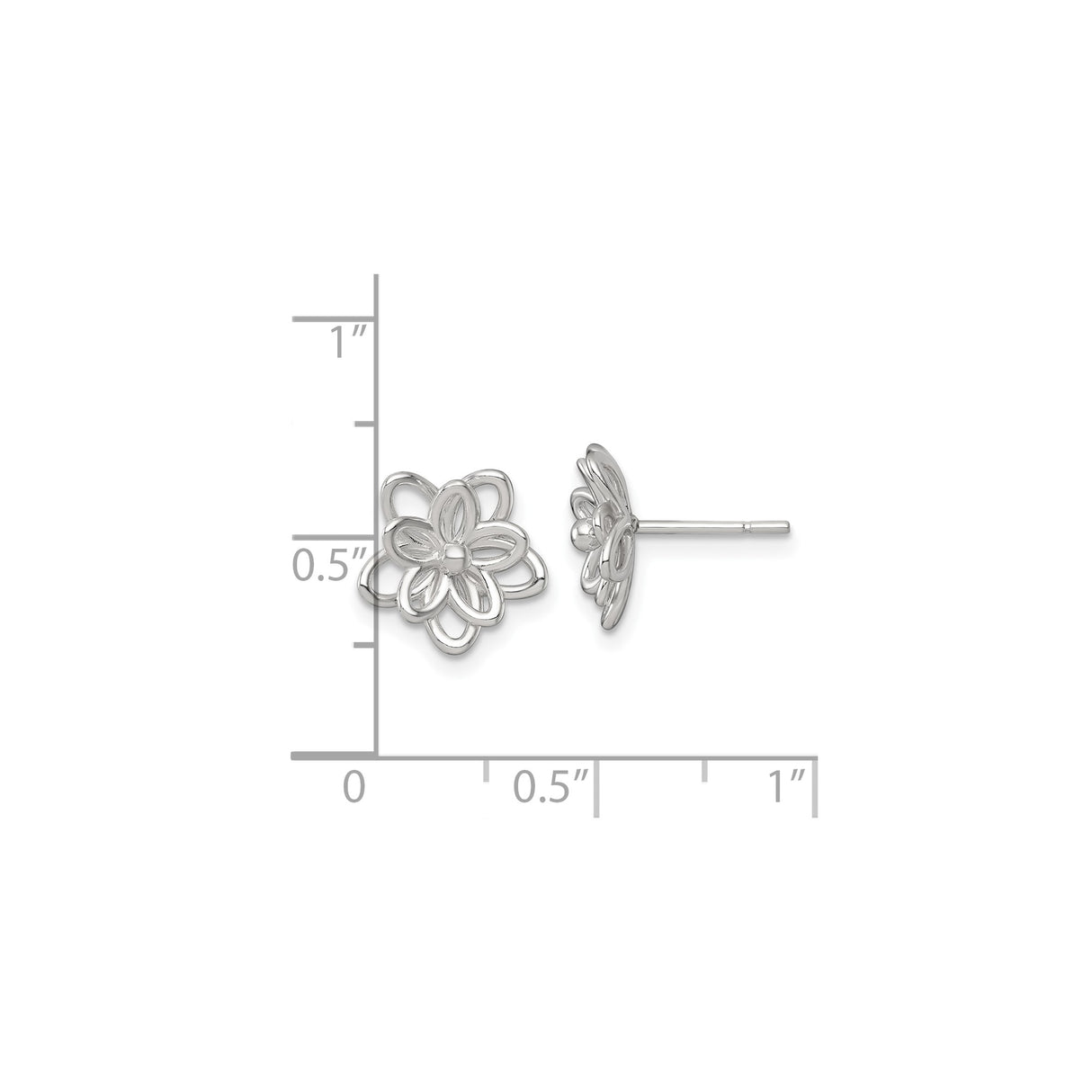 Sterling Silver Flower Stud Earrings with Open Petal Design, Polished Finish, Feminine Style