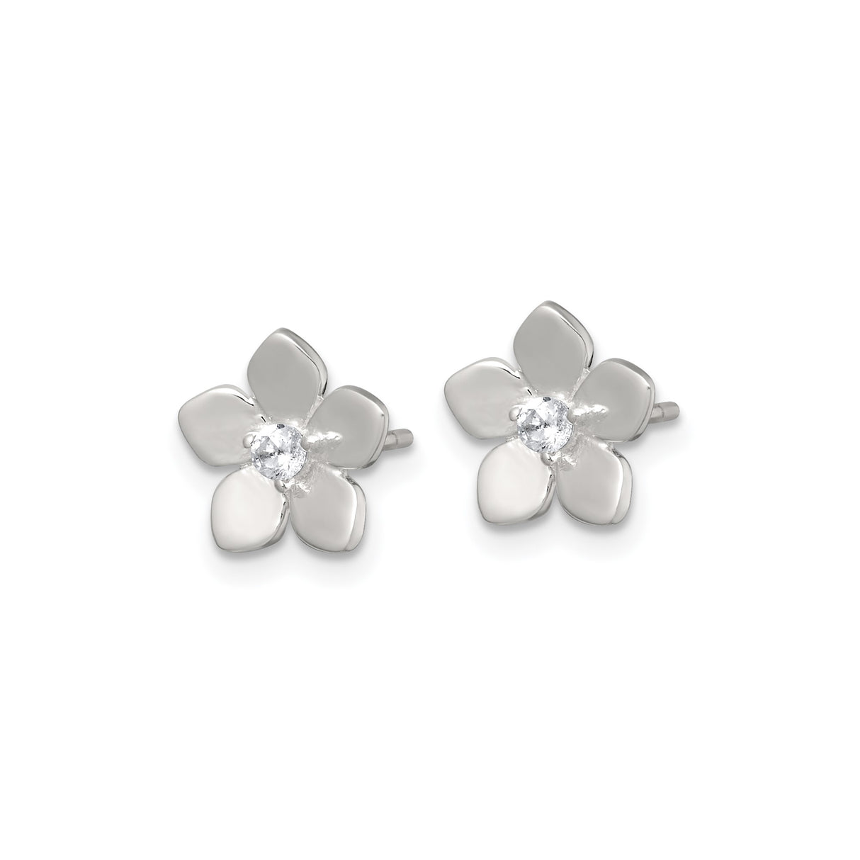 Sterling Silver Flower Stud Earrings with Cubic Zirconia, Five-Petal Floral Design