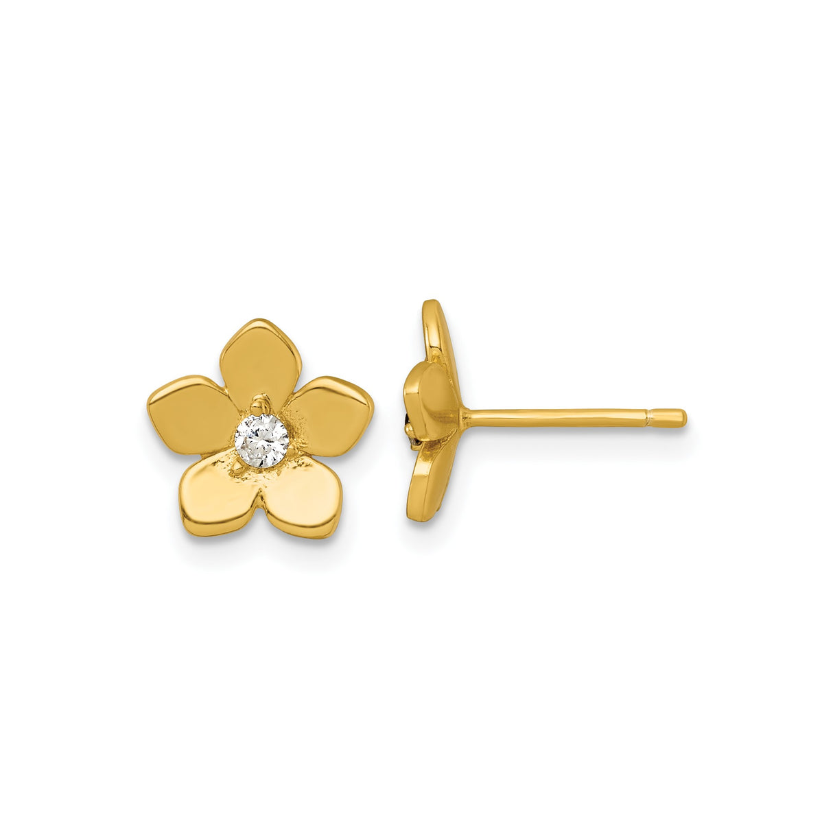 Sterling Silver Five Petal Flower Stud Earrings with Cubic Zirconia Center