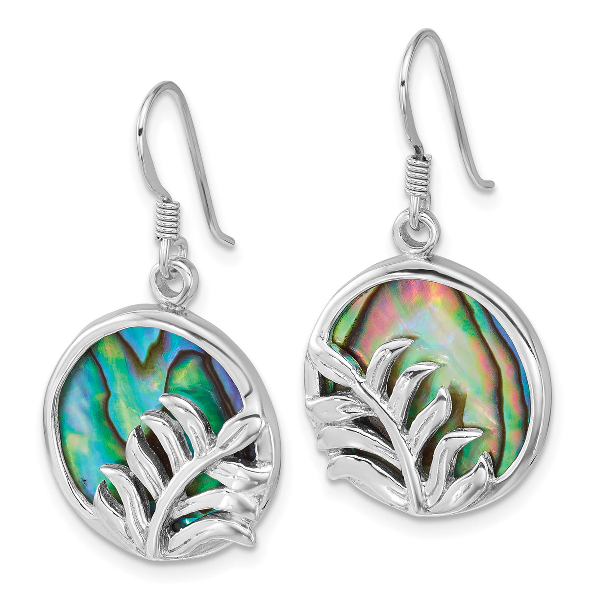 Sterling Silver Drop Earrings with Abalone Shell, Leaf Motif, Nature Inspired Design for Women