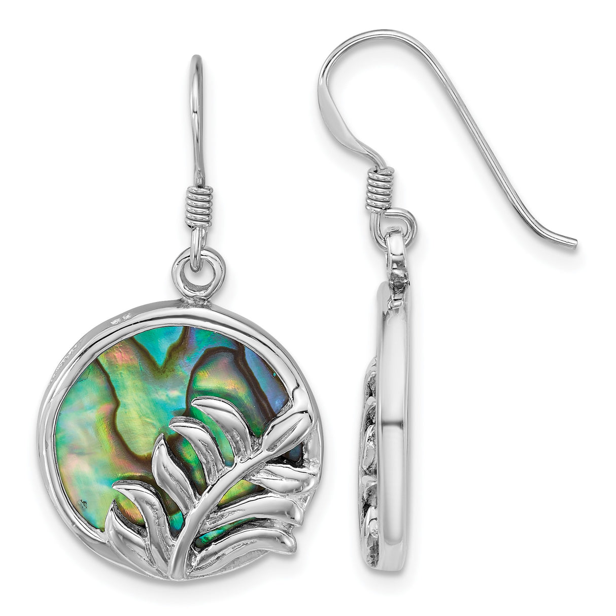 Sterling Silver Drop Earrings with Abalone Shell, Leaf Motif, Nature Inspired Design for Women