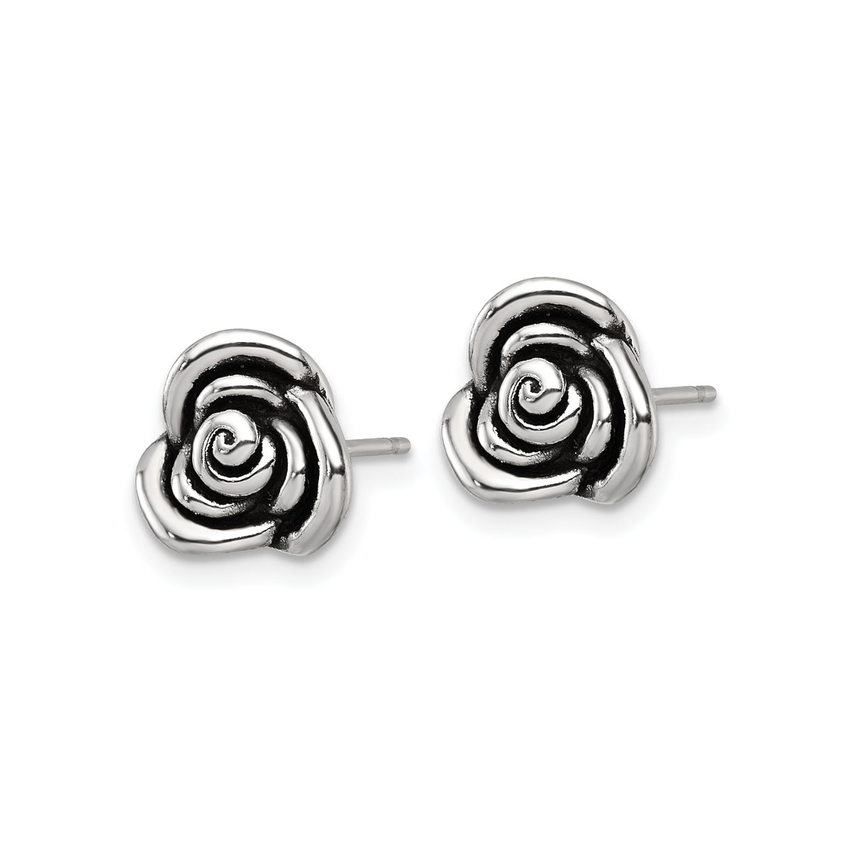 Sterling Silver Rose Stud Earrings with Open Bloom Floral Design for Women