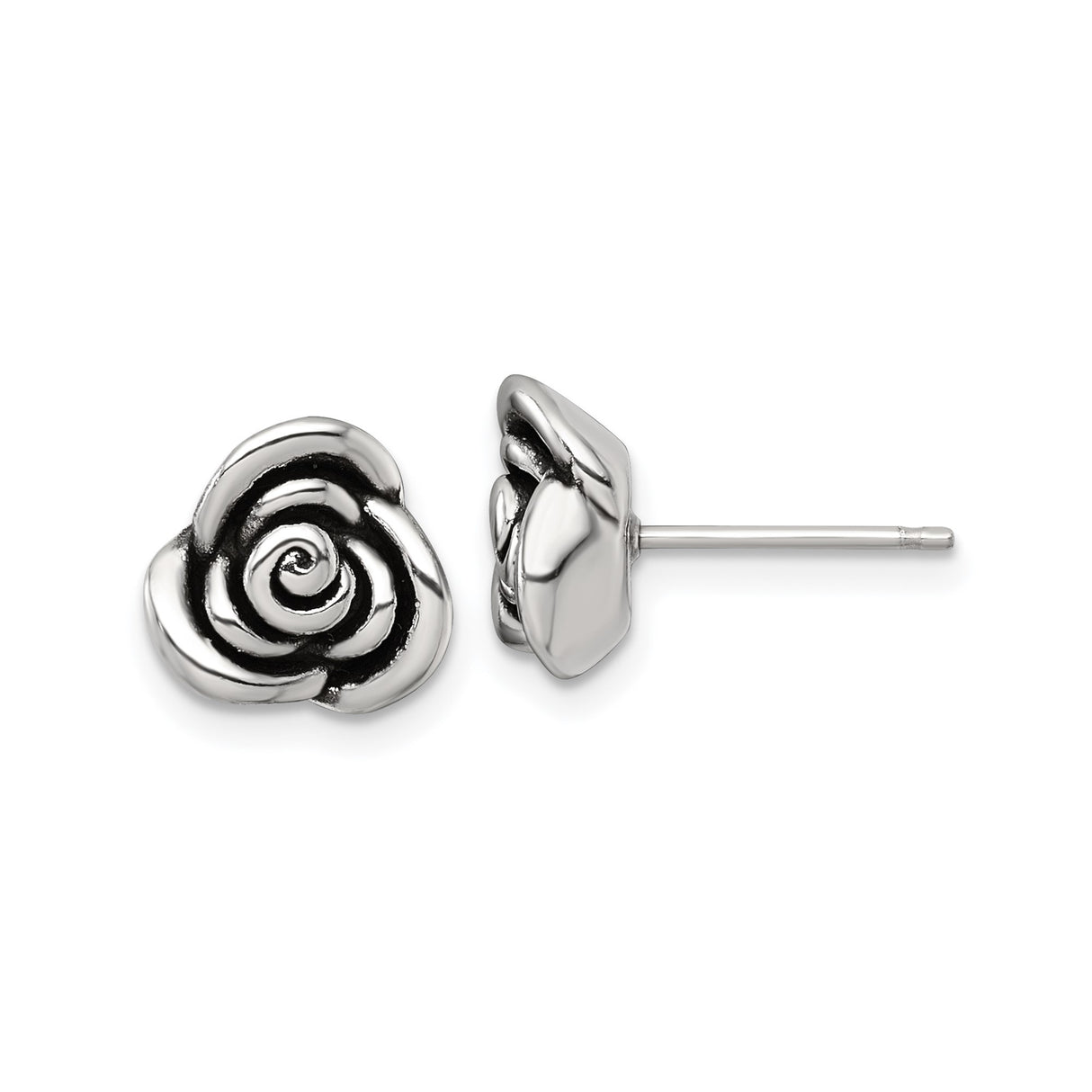 Sterling Silver Rose Stud Earrings with Open Bloom Floral Design for Women