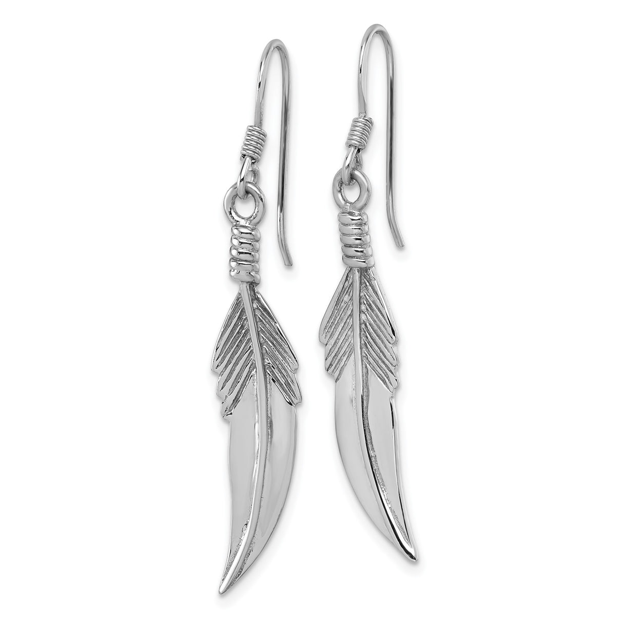Sterling Silver Feather Dangle Earrings with Textured Boho Design for Women