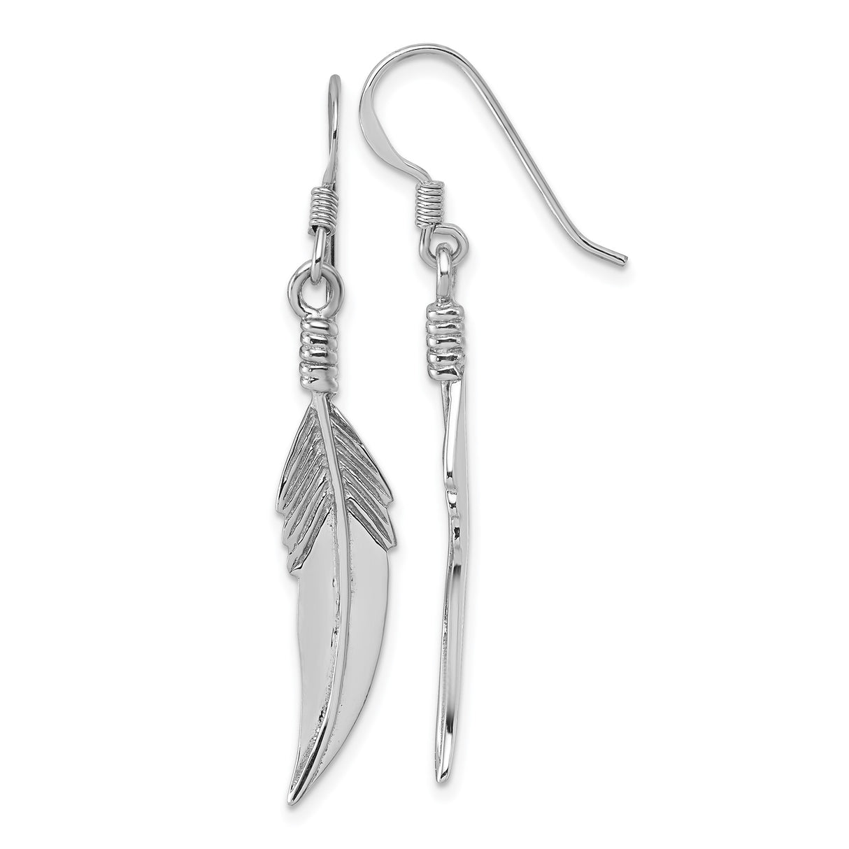 Sterling Silver Feather Dangle Earrings with Textured Boho Design for Women