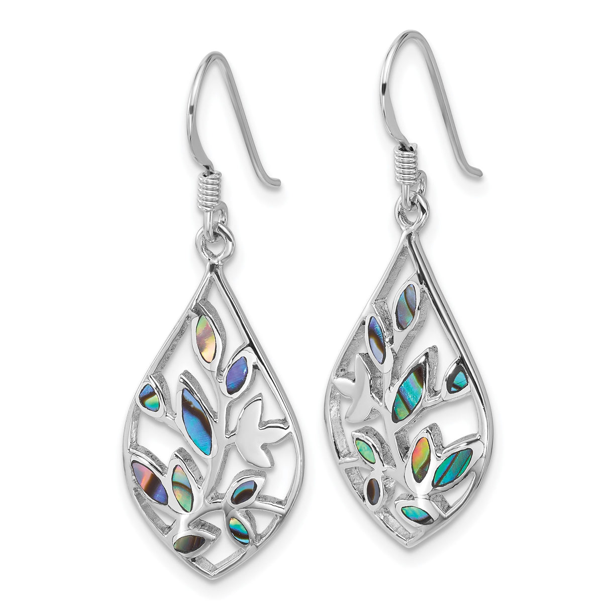 Sterling Silver Drop Earrings with Abalone Shell and Tree of Life Teardrop Design