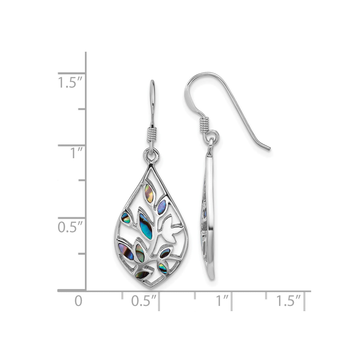 Sterling Silver Drop Earrings with Abalone Shell and Tree of Life Teardrop Design
