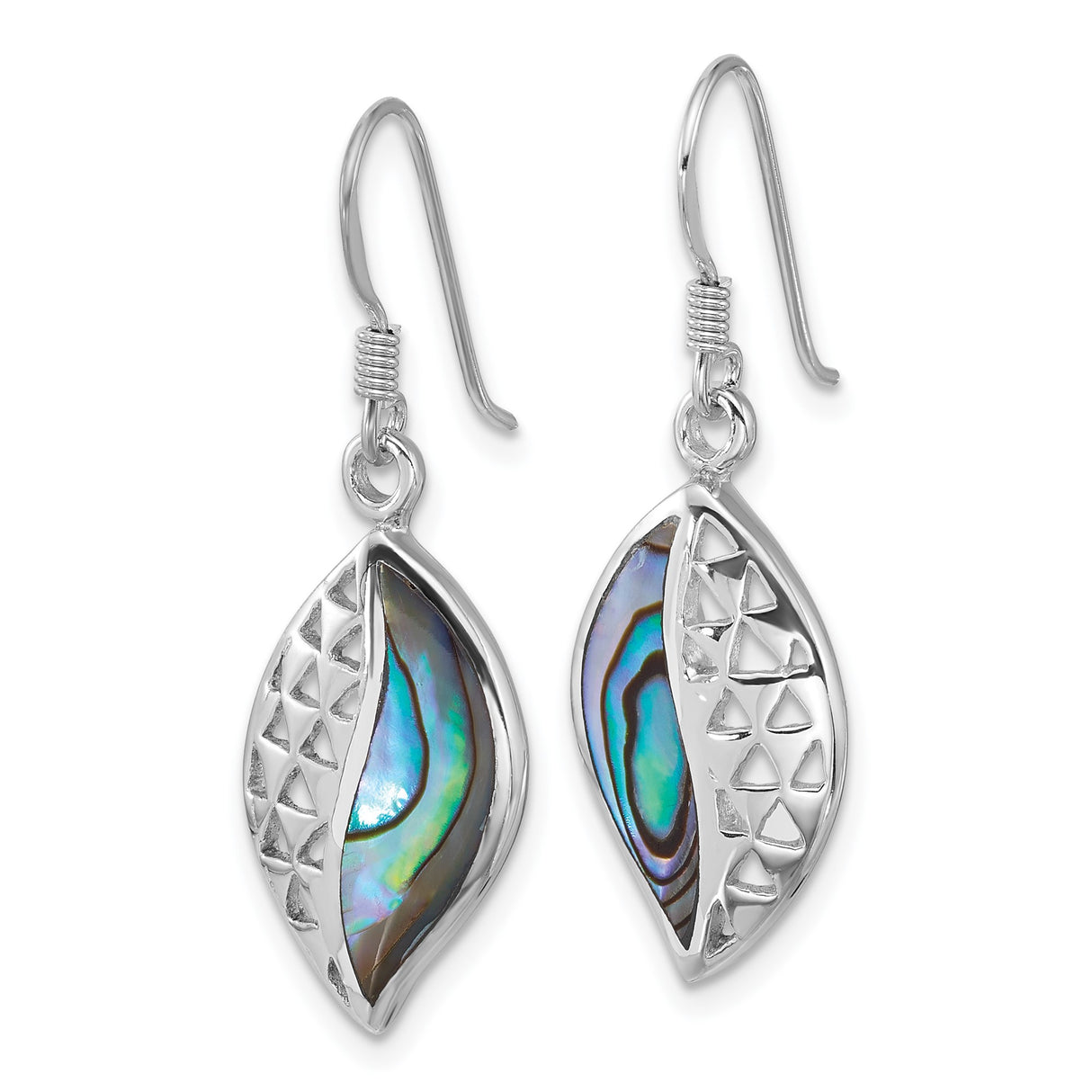 Sterling Silver Dangle Earrings with Abalone Shell Inlay, Open Marquise Design, Coastal Style