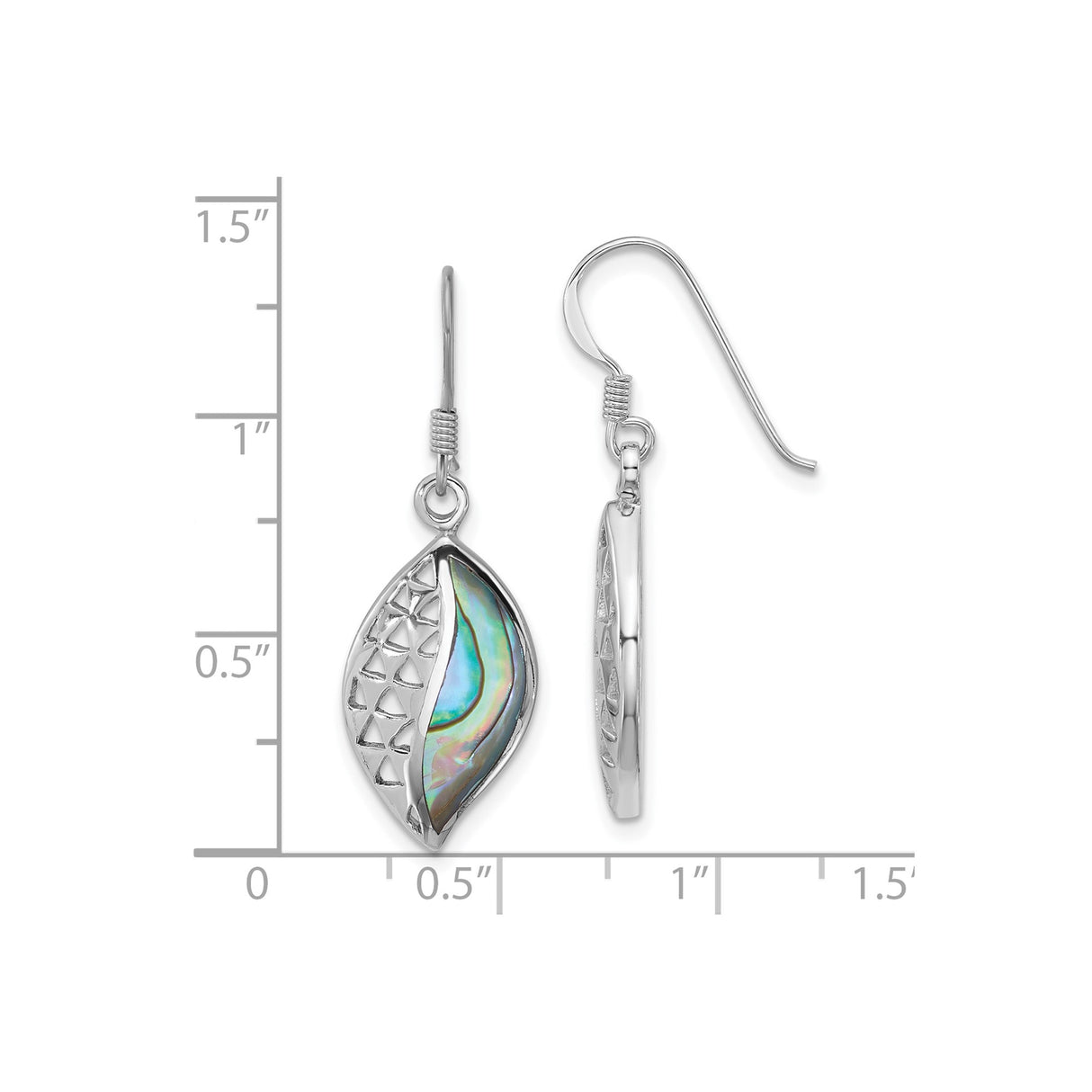 Sterling Silver Dangle Earrings with Abalone Shell Inlay, Open Marquise Design, Coastal Style