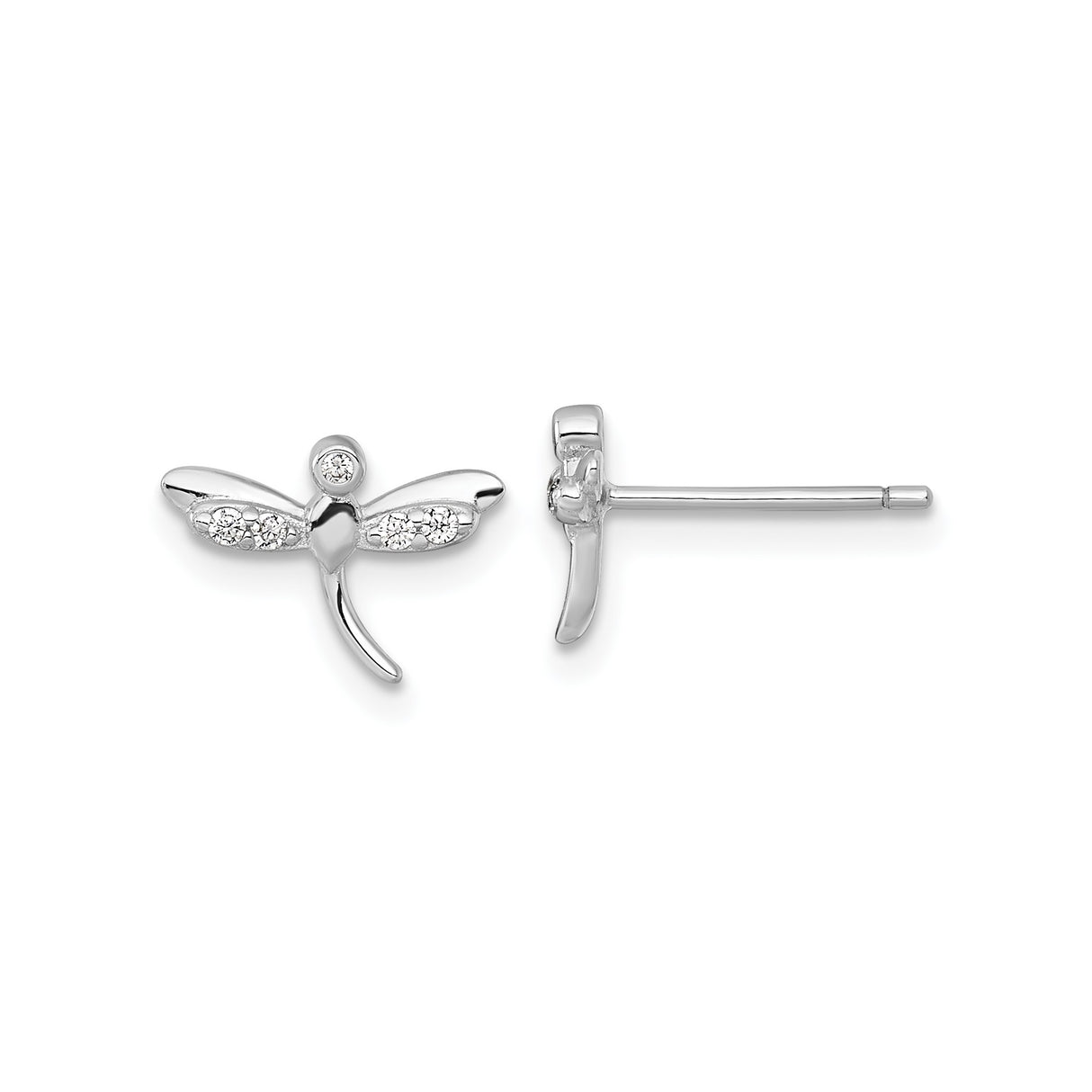 Sterling Silver Dragonfly Stud Earrings with Cubic Zirconia Accents for Women